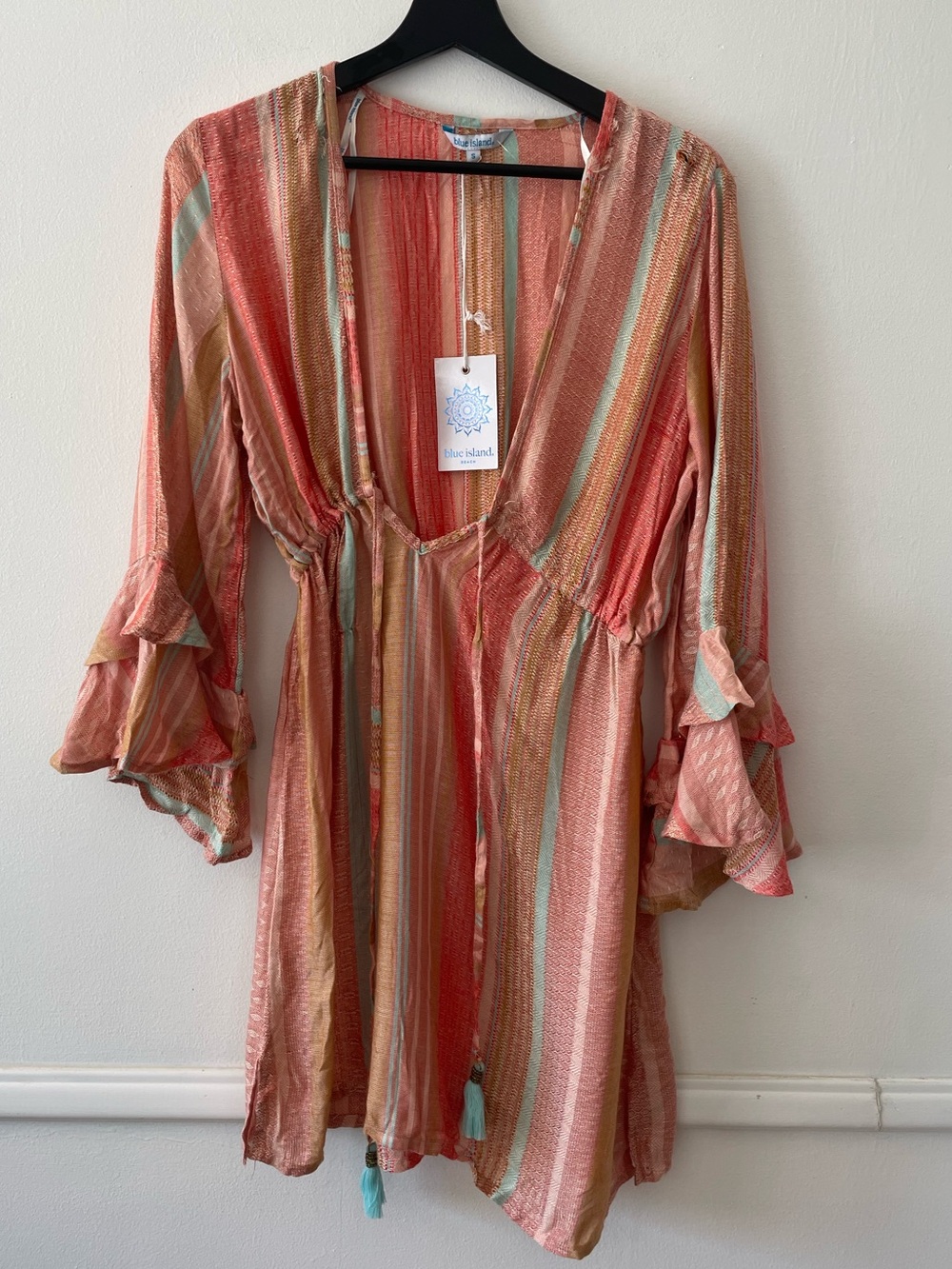 Blue Island Striped Swim Cover-Up Dress Size S